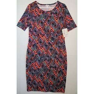 LuLaRoe Julia Dress Size Medium - NWT Pink Red Abstract Design